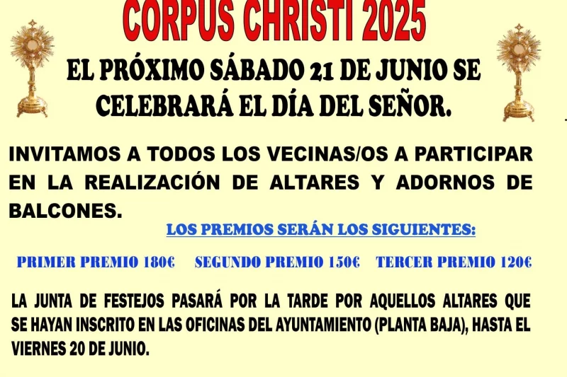 Colmenar invita a sus vecinos a participar en el concurso de altares y balcones para el Corpus Christi