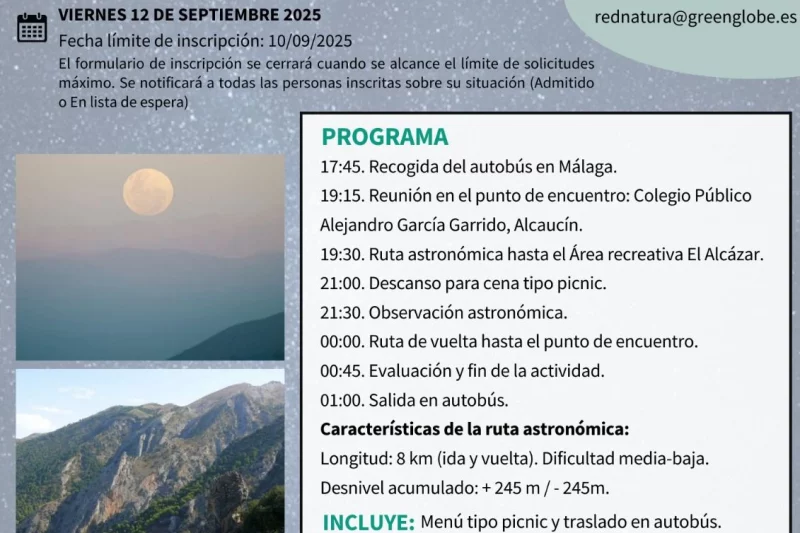 Alcaucín acoge una ruta astronómica gratuita para descubrir la contaminación lumínica en el Parque Natural de las Sierras de Tejeda, Almijara y Alhama