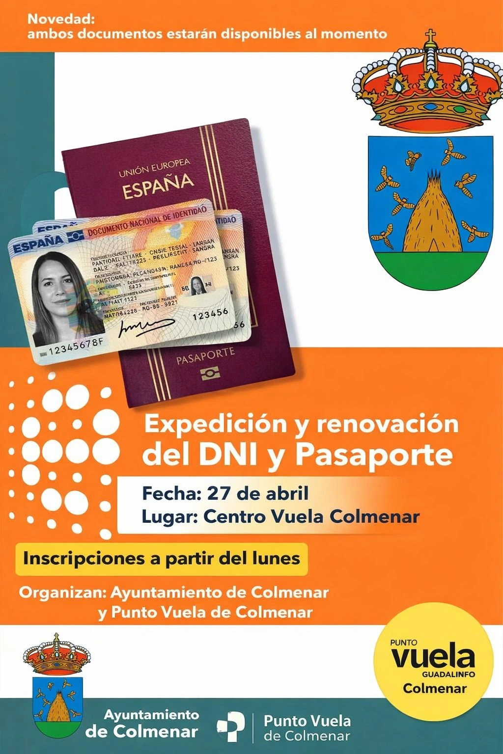 Expedición de DNI y pasaporte en Colmenar