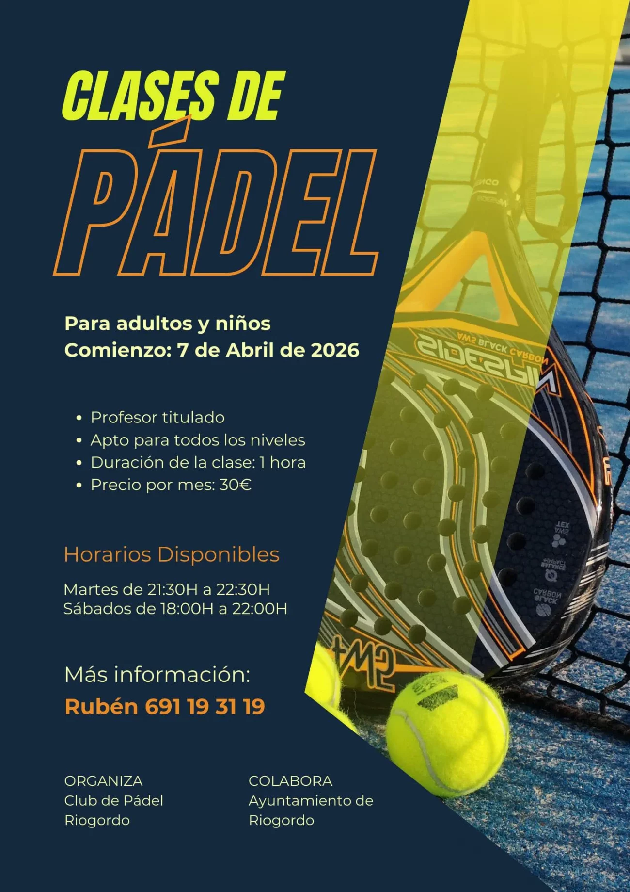 Nuevas clases de padel en Riogordo