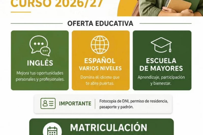 Abierta la inscripción para el curso 202627 del Centro de adultos de La Viñuela
